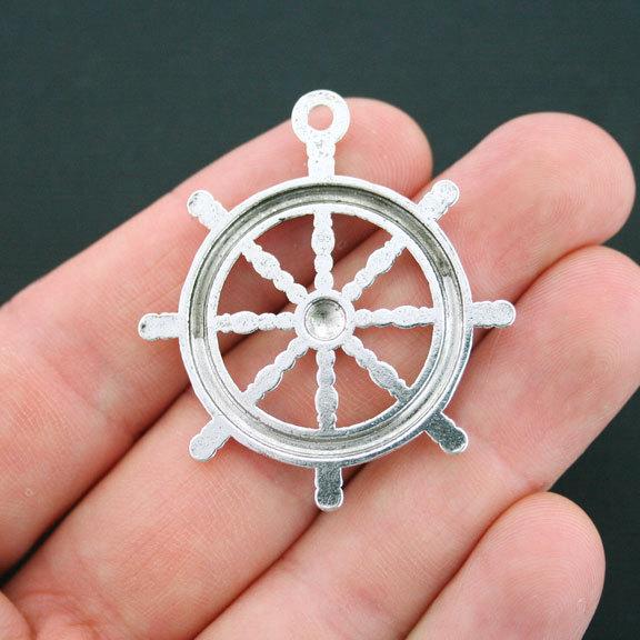 2 Helm Antique Silver Tone Charms - SC1494