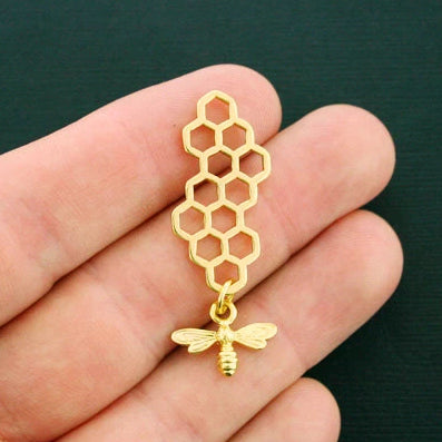 2 Honeycomb Antique Gold Tone Charms - GC971
