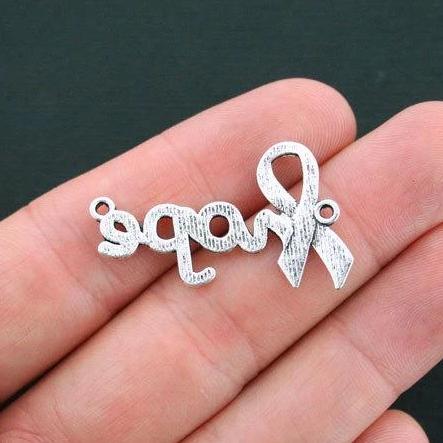 2 Hope Connector Antique Silver Tone Charms - SC4626