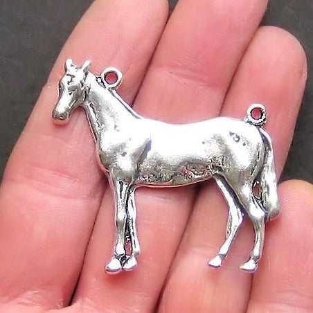 2 Horse Antique Silver Tone Charms - SC841