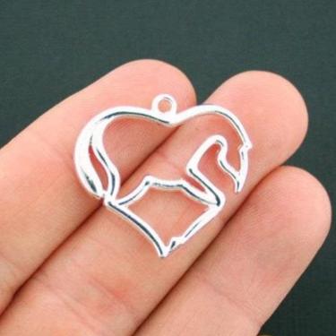 2 Horse Heart Antique Silver Tone Charms 2 Sided - SC5502