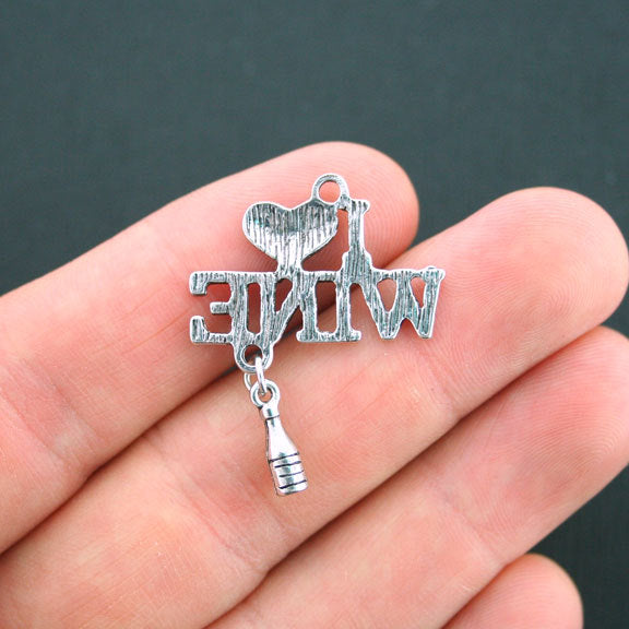 2 breloques argentées antiques I Love Wine - SC4791