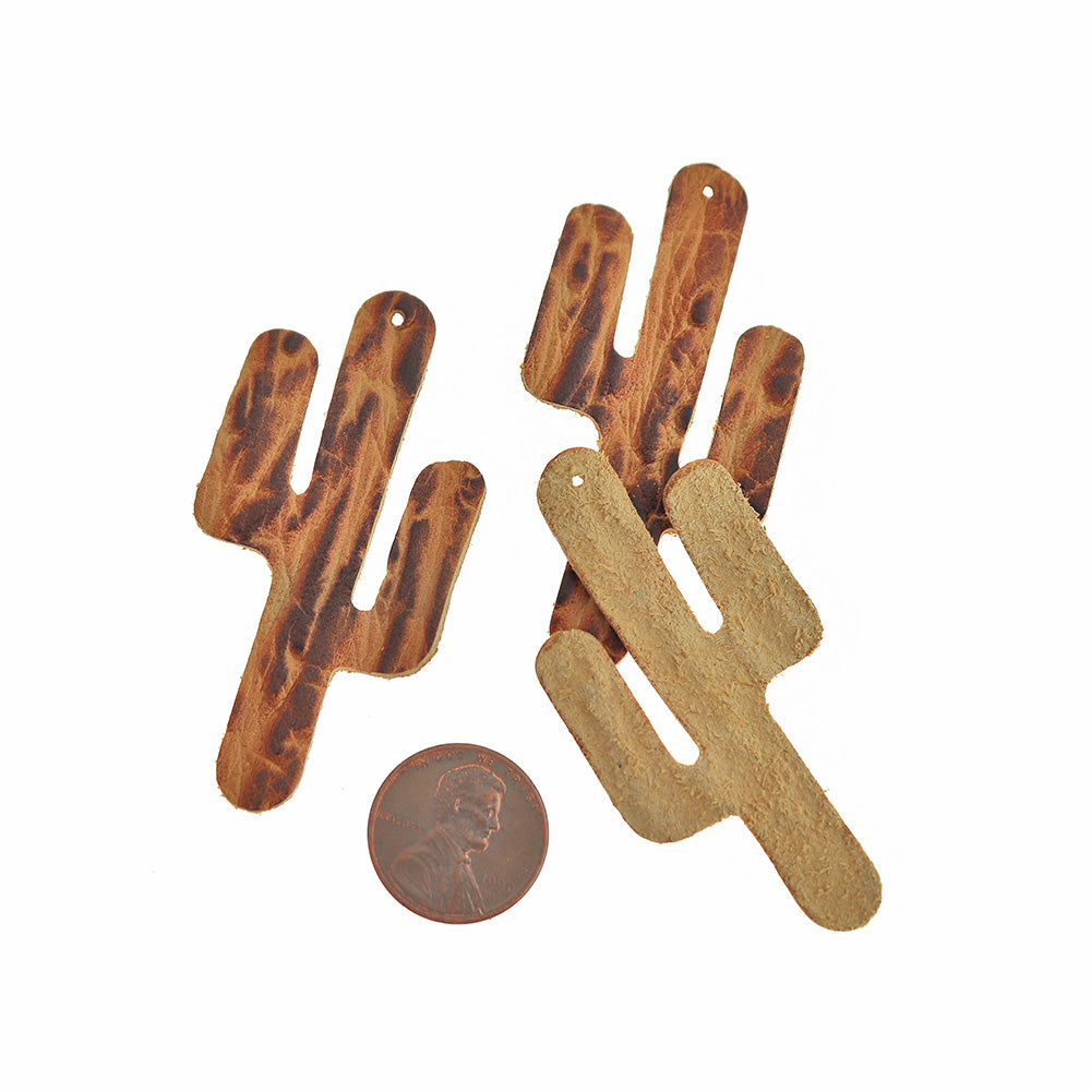 2 Imitation Leather Pendants - Cactus - Choose Your Color!