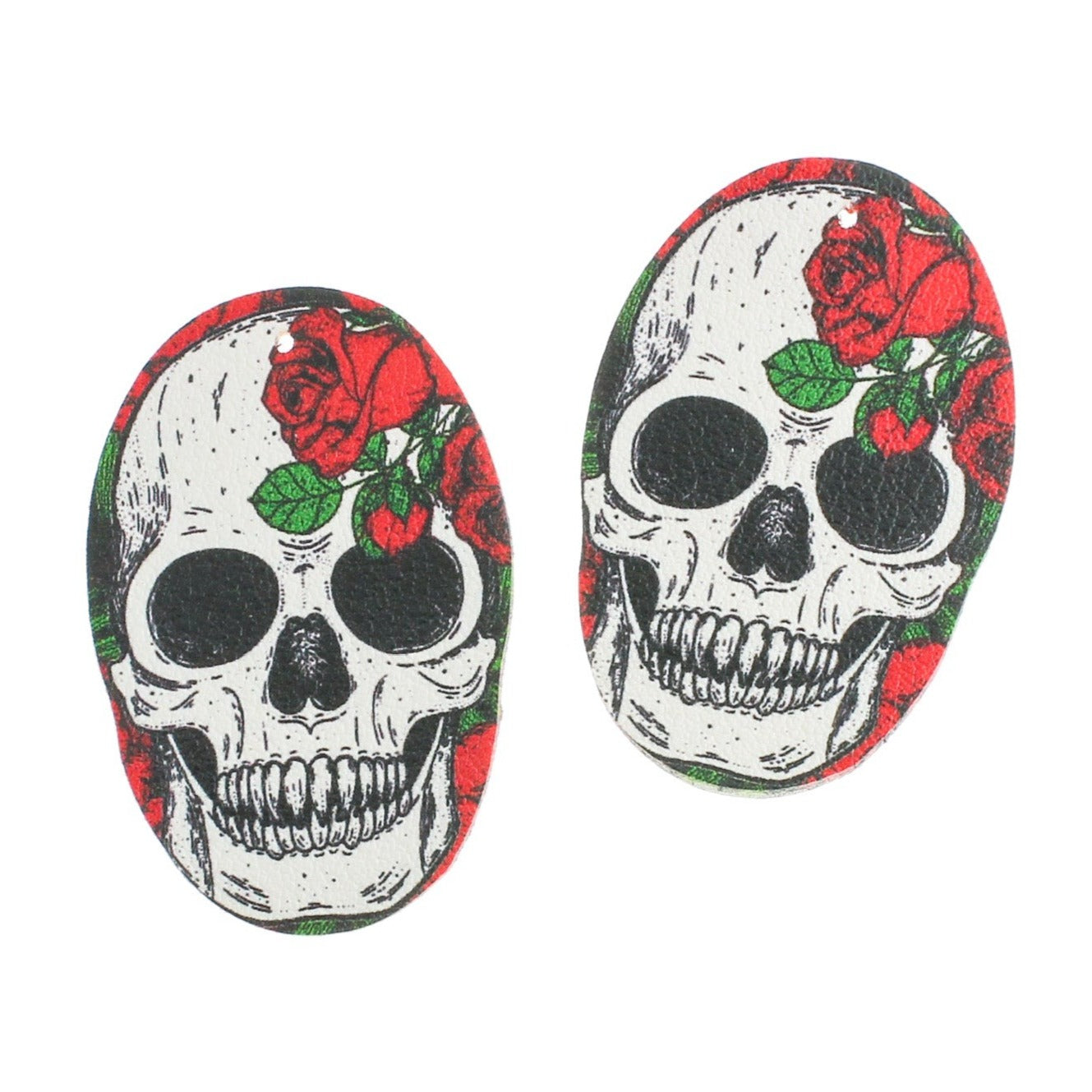 2 Imitation Leather Skull Oval Pendants - Choose Your Color!
