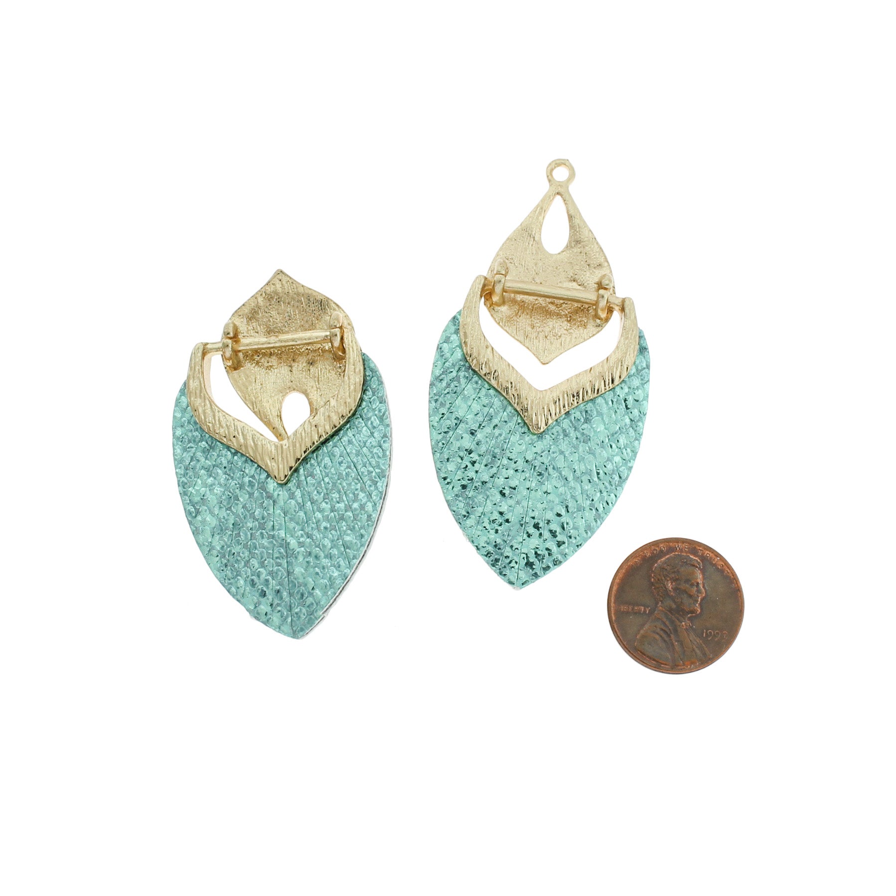 2 Imitation Leather Teardrop Gold Tone Pendants - Mermaid Scales - Choose Your Color!