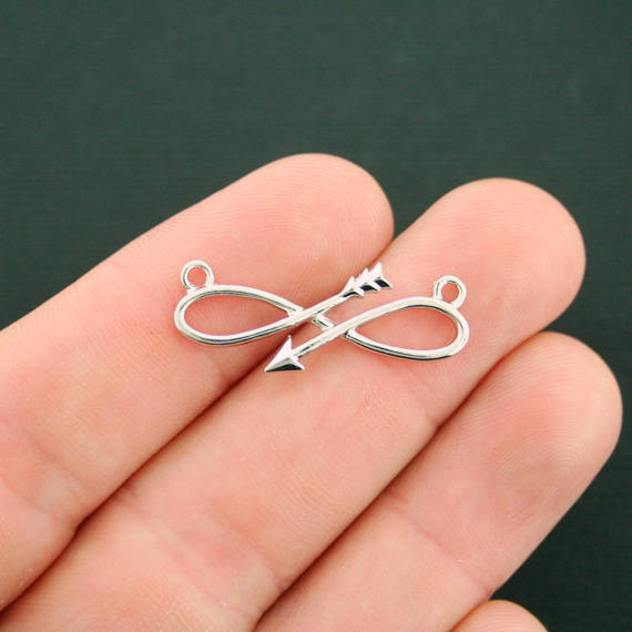 2 Infinity Arrow Connector Antique Silver Tone Charms - SC7407