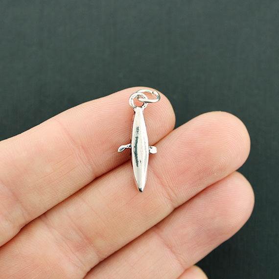 2 Kayak Antique Silver Tone Charms 3D - SC2420