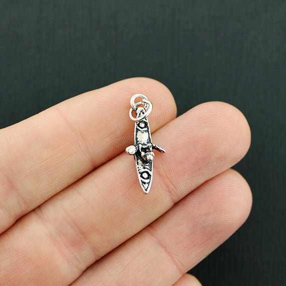 2 Kayak Antique Silver Tone Charms 3D - SC2420