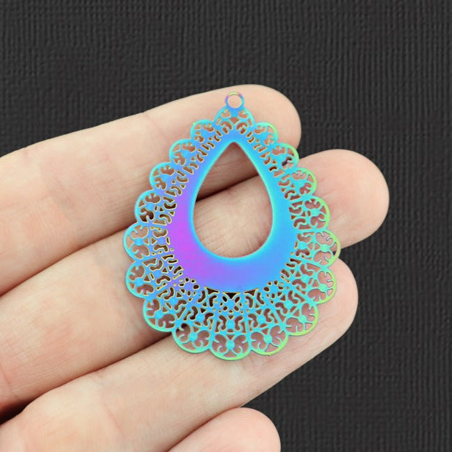 2 Lace Drop Rainbow Electroplated Stainless Steel Charms - SSP205