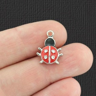 2 Ladybug Silver Tone Enamel Charms - E946