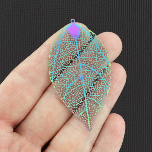2 Leaf Rainbow Electroplated Stainless Steel Charms - SSP040