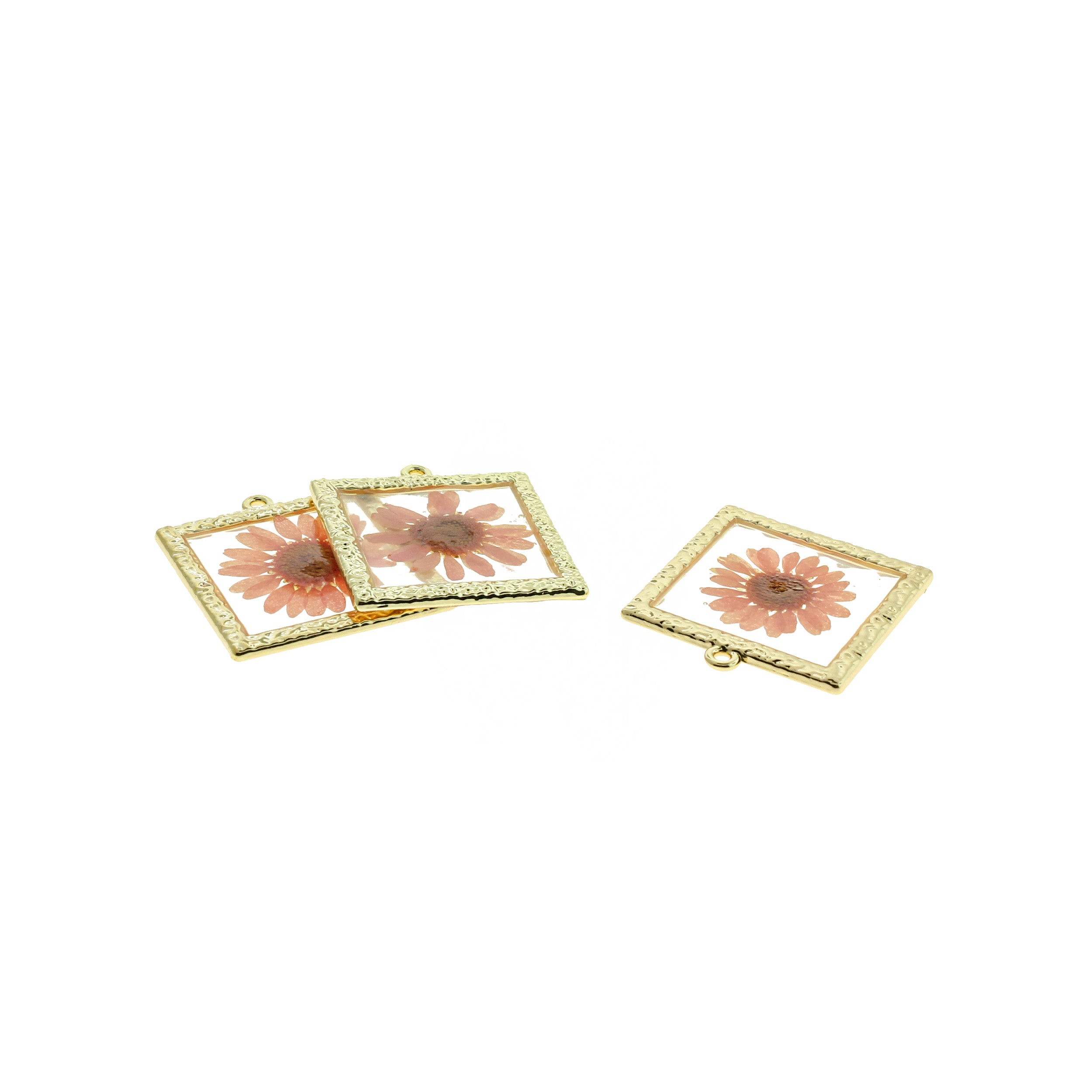 2 Light Pink Dried Flower Gold Tone and Resin Charms - Z096-G