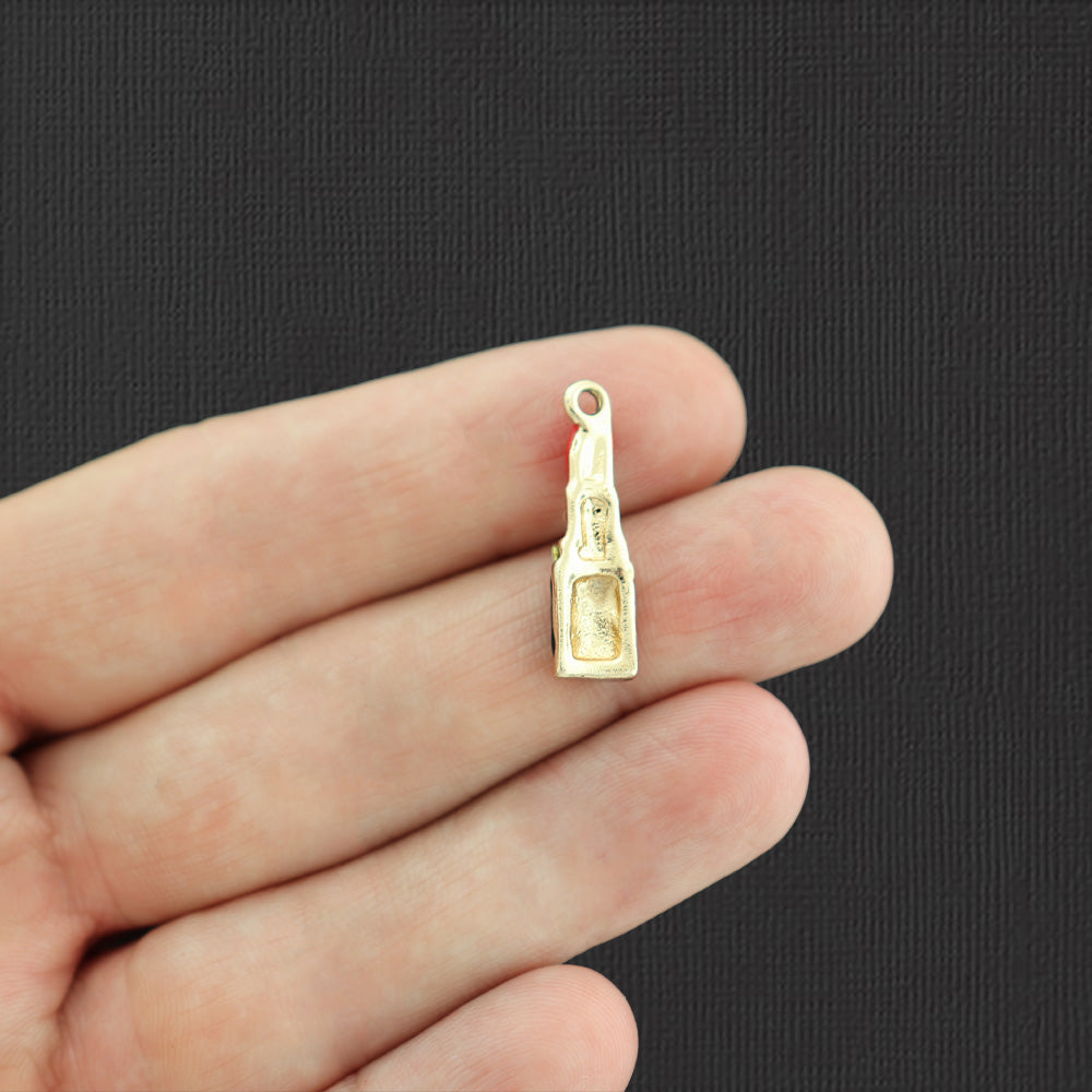 2 Lipstick Gold Tone Enamel Charms With Inset Rhinestones - E150