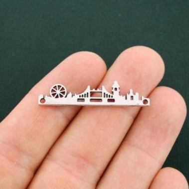 2 London Skyline Connector Antique Silver Tone Charms - SC5685