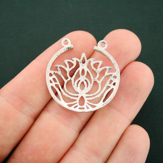 2 Lotus Connector Antique Silver Tone Charms - SC7170