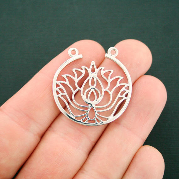 2 Lotus Connector Antique Silver Tone Charms - SC7170