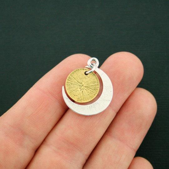 2 Love You to the Moon and Back Antique Silver Gold and Copper Tones Charms 3 Piece Set - SC6292