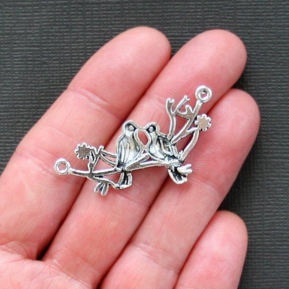 2 Lovebird Connector Silver Tone Charms - SC1547