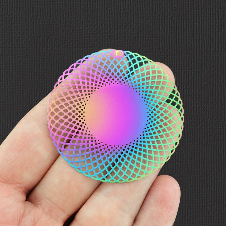 2 Mandala Rainbow Electroplated Stainless Steel Charms - SSP044