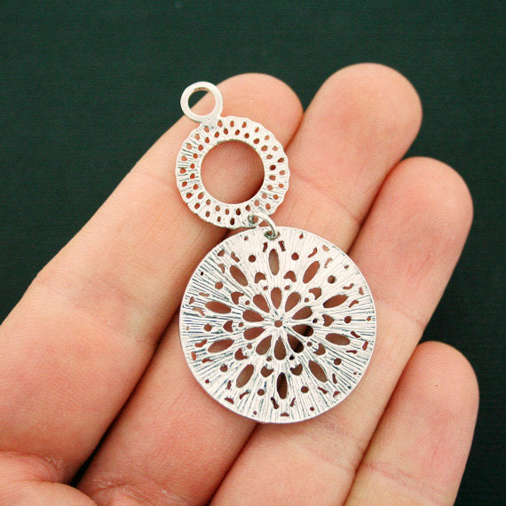 Ensemble de 2 breloques argentées Mandala 2 faces - SC6716