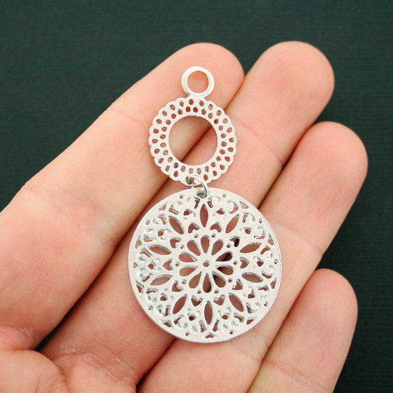 2 Mandala Silver Tone Charms 2 Sided 2 Piece Set - SC6716