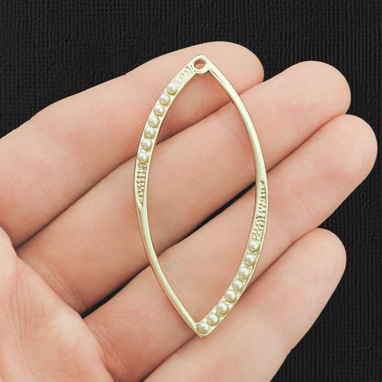 2 breloques marquise dorées avec perle d'imitation - GC958