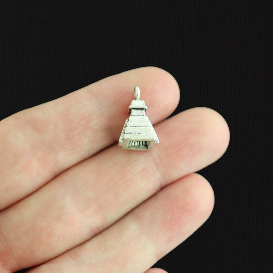 2 Mayan Pyramid Antique Silver Tone Charms 3D - SC1503