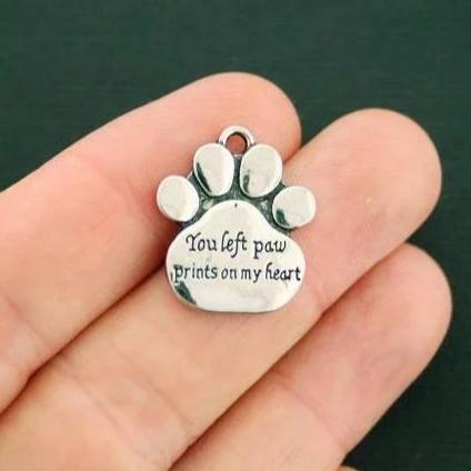 2 Memorial Paw Print Antique Silver Tone Charms - SC7070