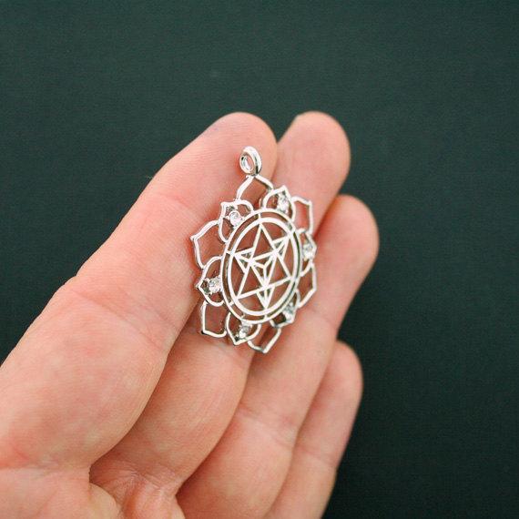 2 Merkaba Meditation Antique Silver Tone Charms with Inset Rhinestones - SC5902
