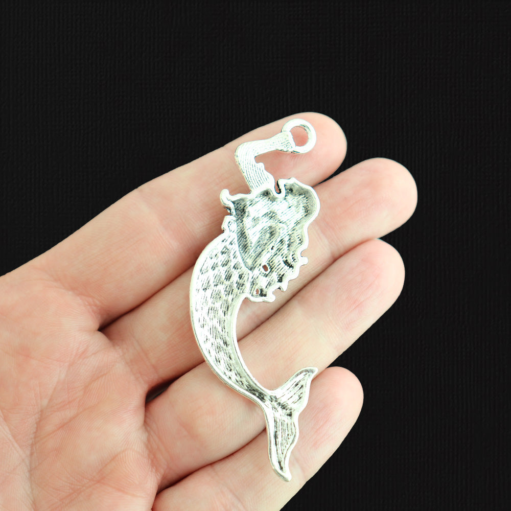 2 Mermaid Antique Silver Tone Charms - SC3787