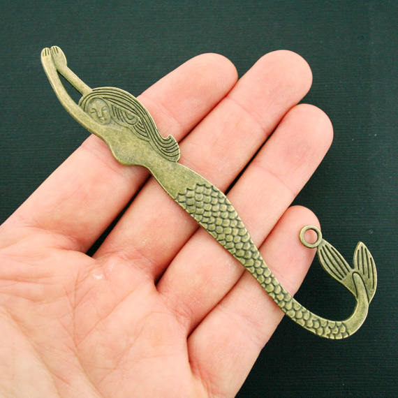 2 Mermaid Bookmark Antique Bronze Tone 2 Sided - BC838