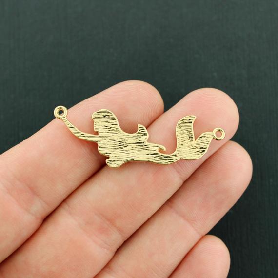 2 Mermaid Connector Gold Tone Enamel Charms - E664