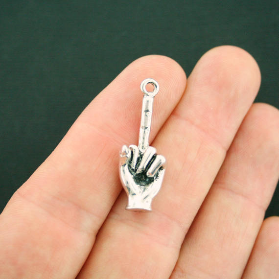 2 Middle Finger Hand Silver Tone Charms 3D - SC7294