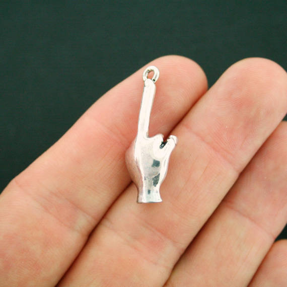2 Middle Finger Hand Silver Tone Charms 3D - SC7294