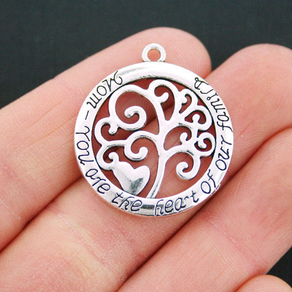 2 Mom Family Tree Antique Silver Tone Charms - SC5391