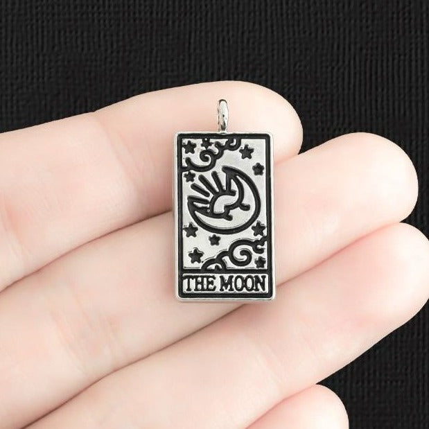2 breloques de ton argent antique de carte de tarot de lune - SC2547