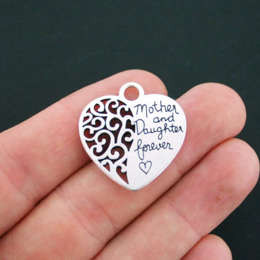 2 Mother Daughter Antique Silver Tone Charms 2 Sided - SC760