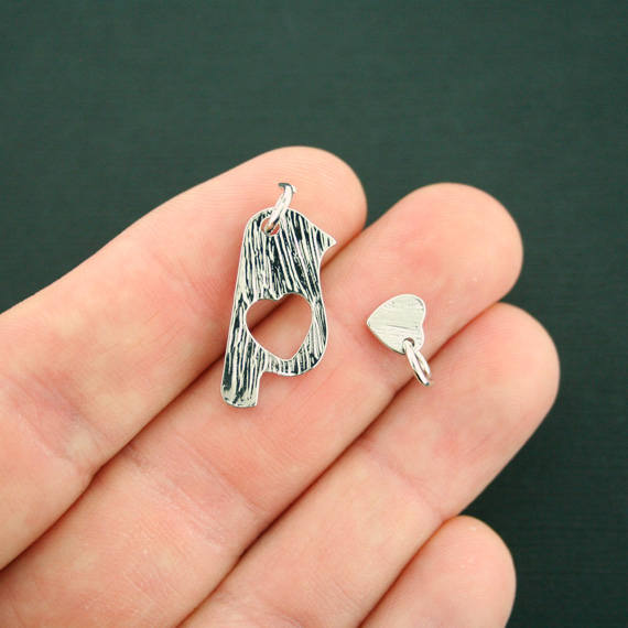 2 Mother Daughter Bird Antique Silver Tone Charms 2 Piece Set - SC7157