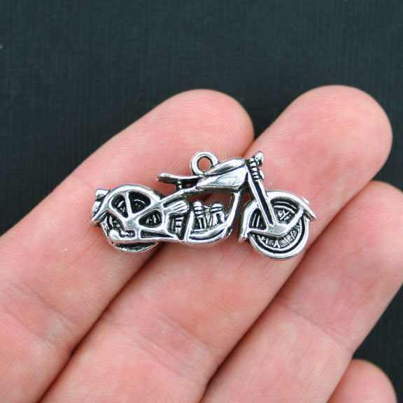 2 Motorcycle Antique Silver Tone Charms 3D - SC3646