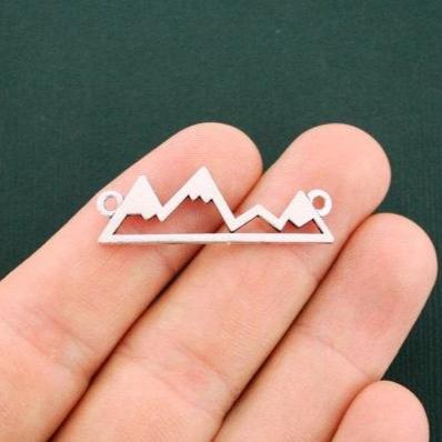 2 Mountains Connector Antique Silver Tone Charms 2 Sided - SC5684