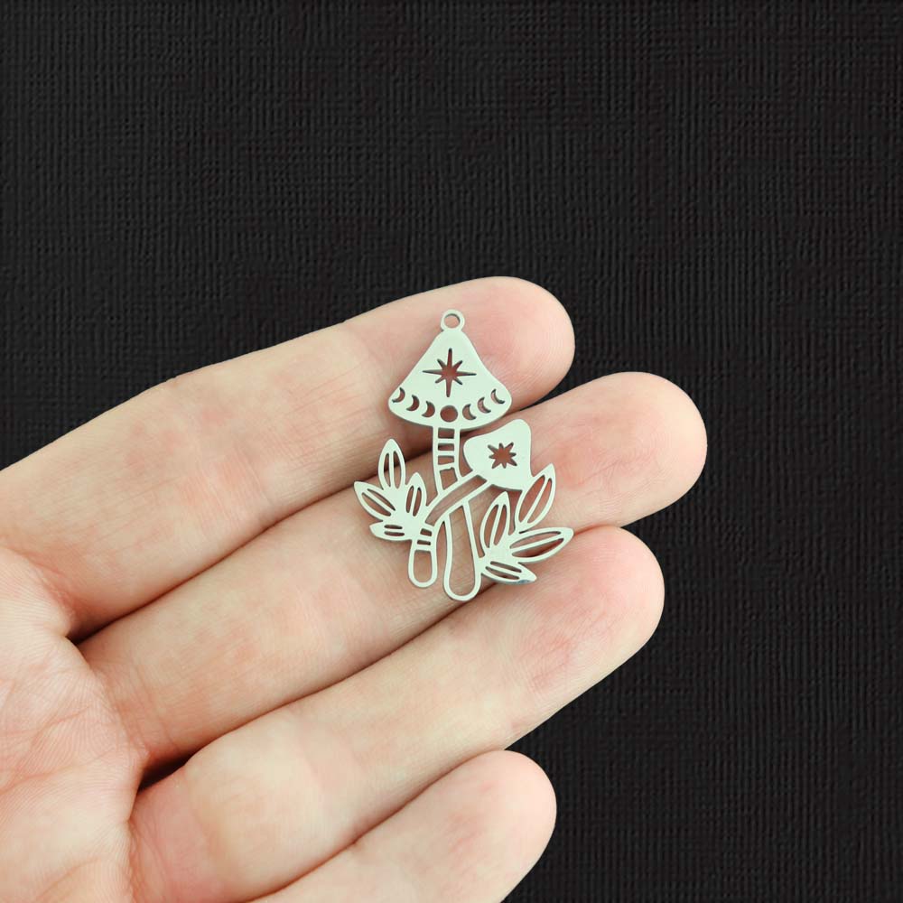 2 breloques en acier inoxydable champignon 2 faces - SSP511