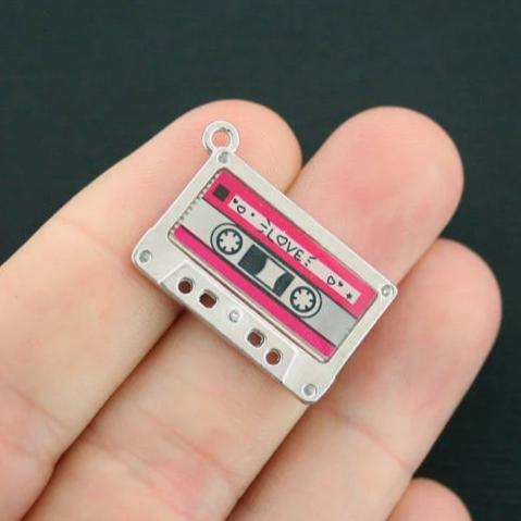 2 breloques de ton argent antique et émail de musique - SC5380