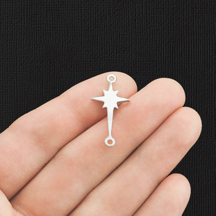 2 breloques connecteur North Star Silver Tone avec strass incrustés - SC1053