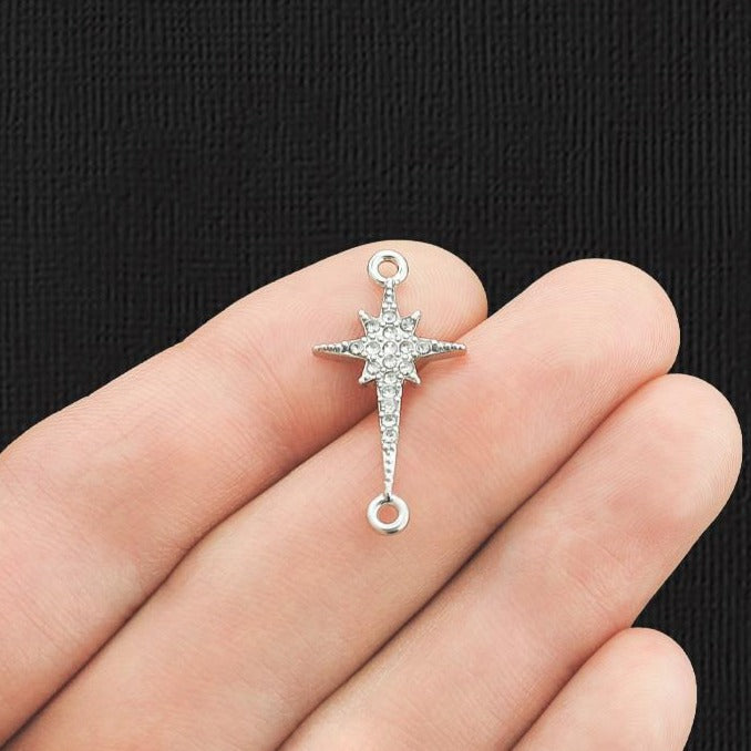 2 breloques connecteur North Star Silver Tone avec strass incrustés - SC1053