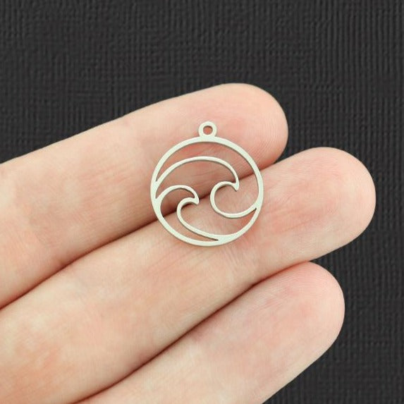 2 Ocean Wave Stainless Steel Charms 2 Sided - Choose Your Tone!