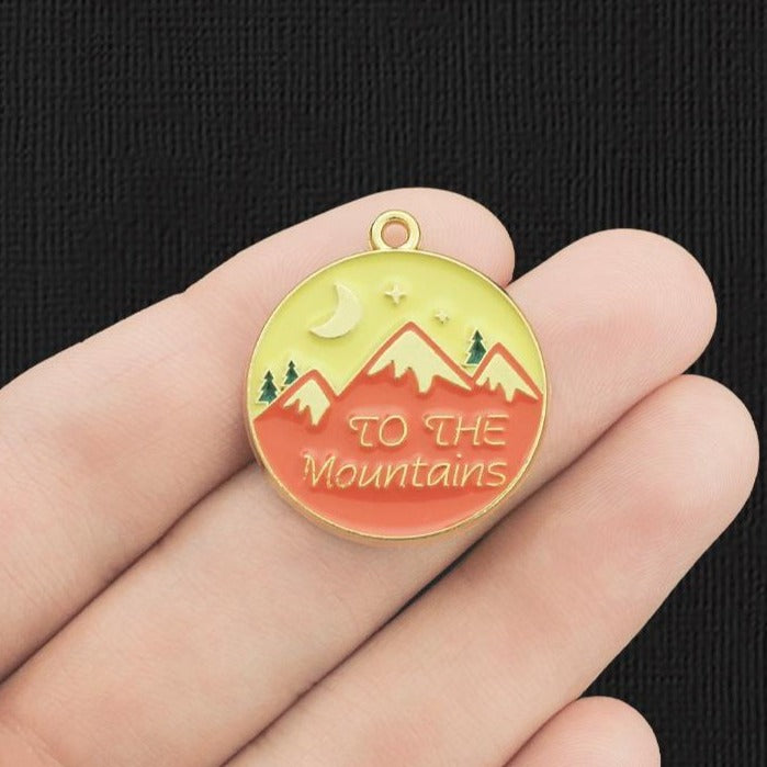 2 breloques en émail doré Orange Mountain - E1212