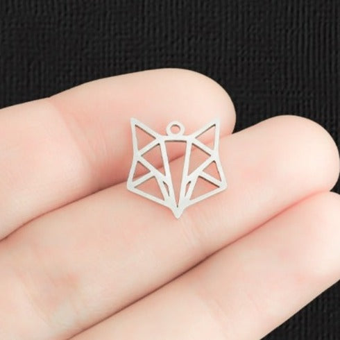 2 Breloques Origami Renard Acier Inoxydable 2 Faces - SSP411