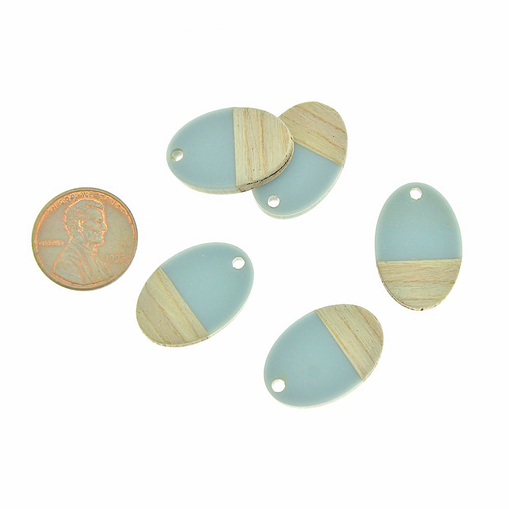 2 Breloques Ovales en Bois Naturel et Résine Grise 23mm - WP037