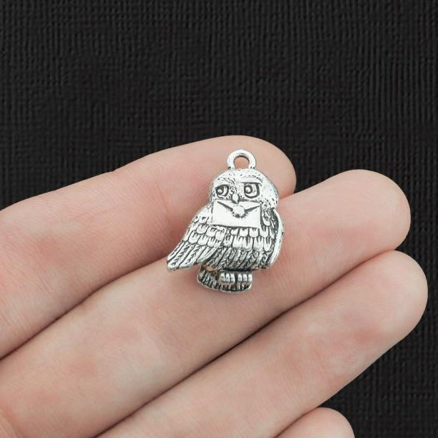 2 Owl Antique Silver Tone Charms - SC3759