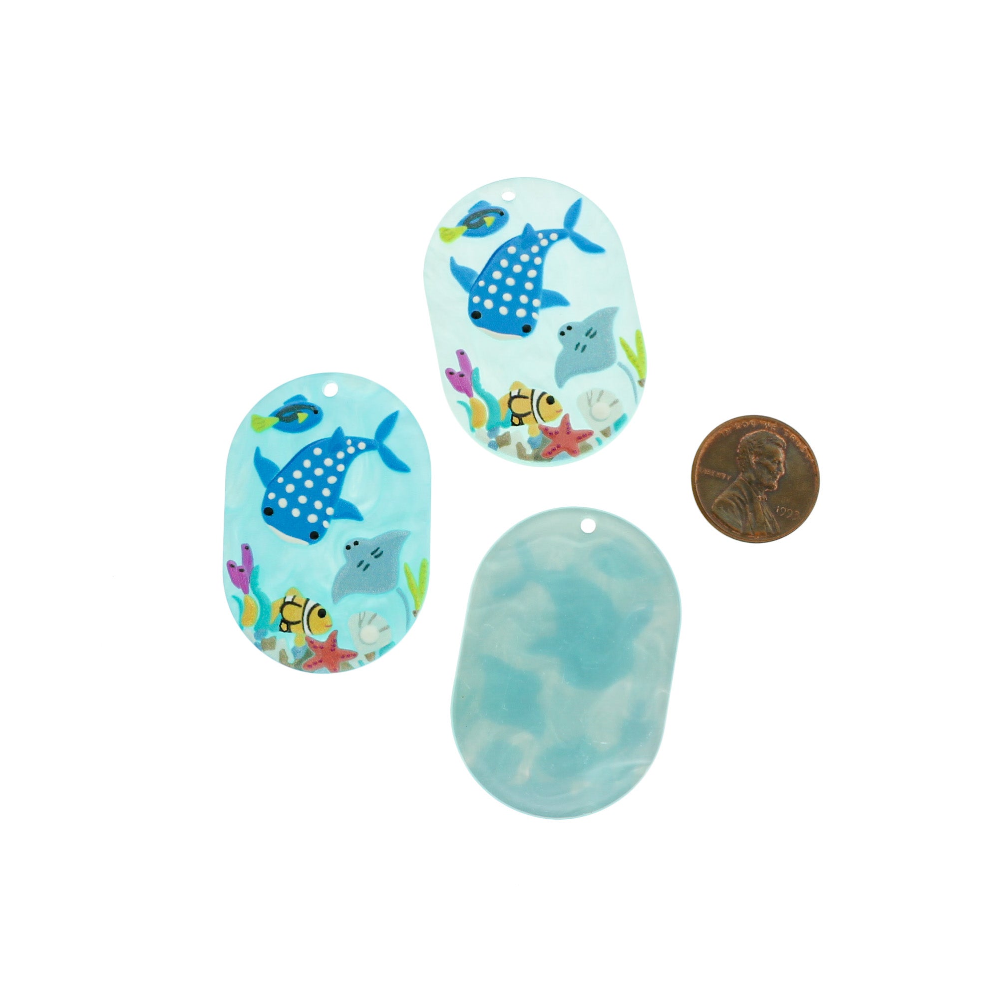 2 Painted Ocean Scene Acrylic Charms - K450